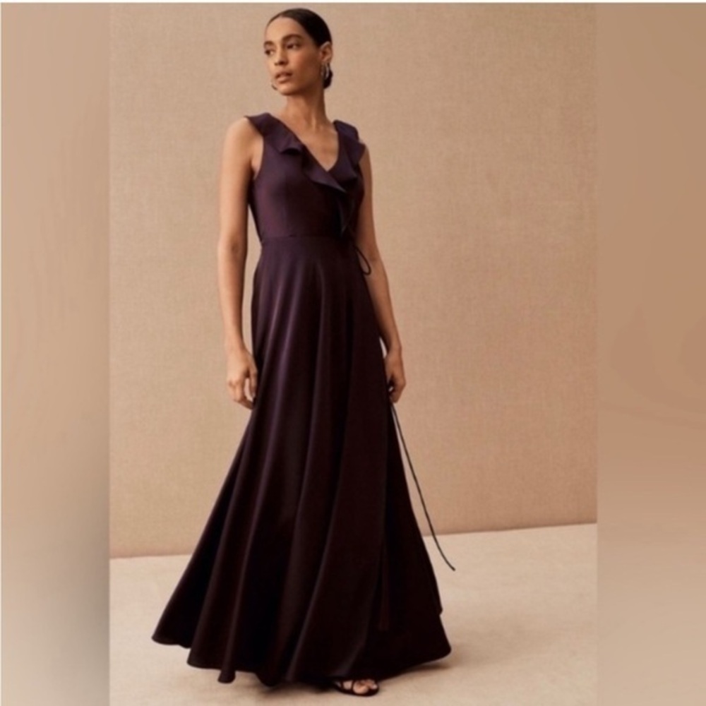 ✅ BHLDN Dress Tansy Maxi Bridesmaid Charmeuse Satin in Plum Purple